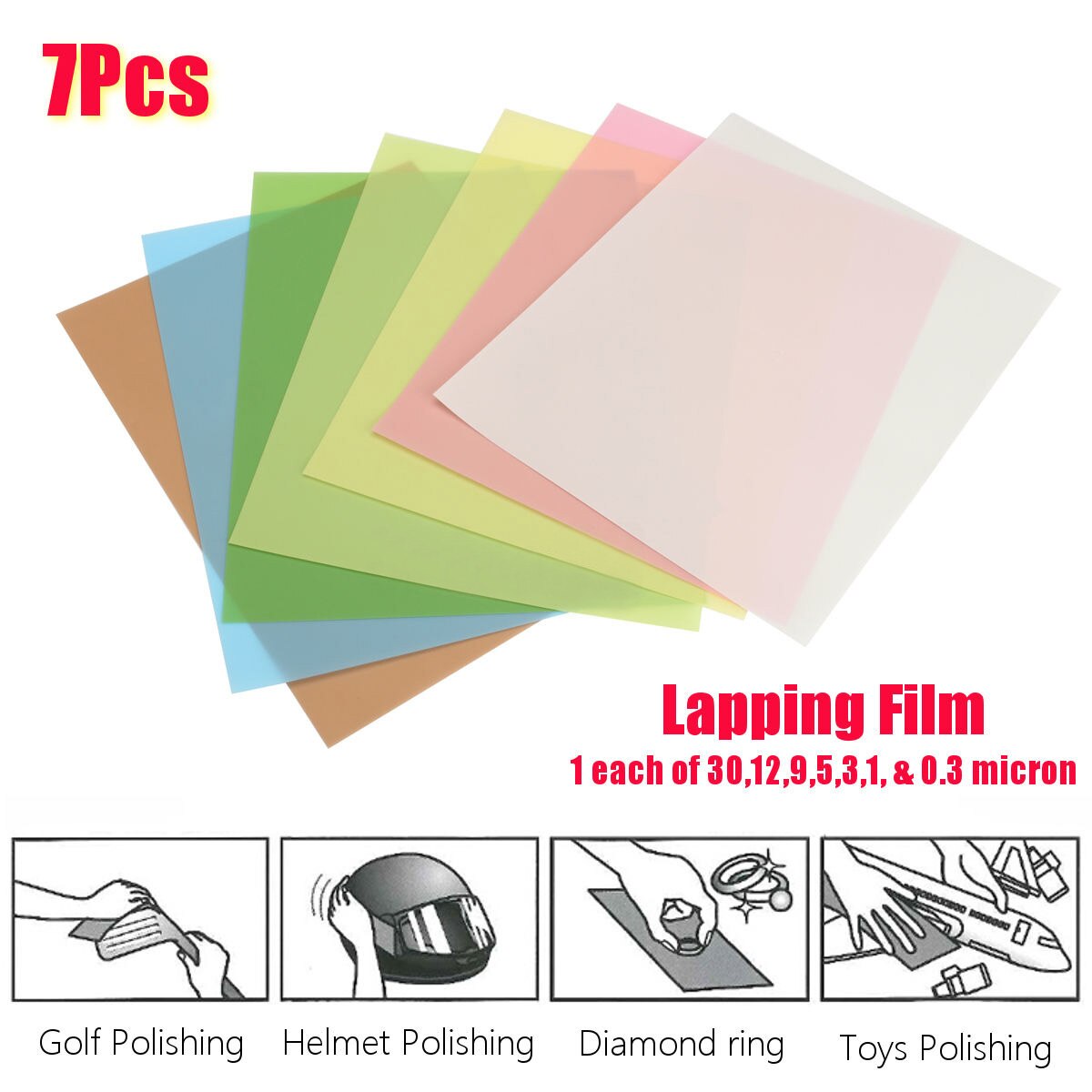 7pcs 8.7 X 11inch Lapping Film Sheets Assortment Precision for Polishing Sandpaper 1500/2000/4000/6000/8000/10000/12000 Grits