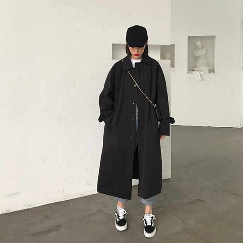 Alien Kitty Women Long Trench Coat Female Solid Khaki Cardigan Straight Windbreaker Manteau Femme Hiver