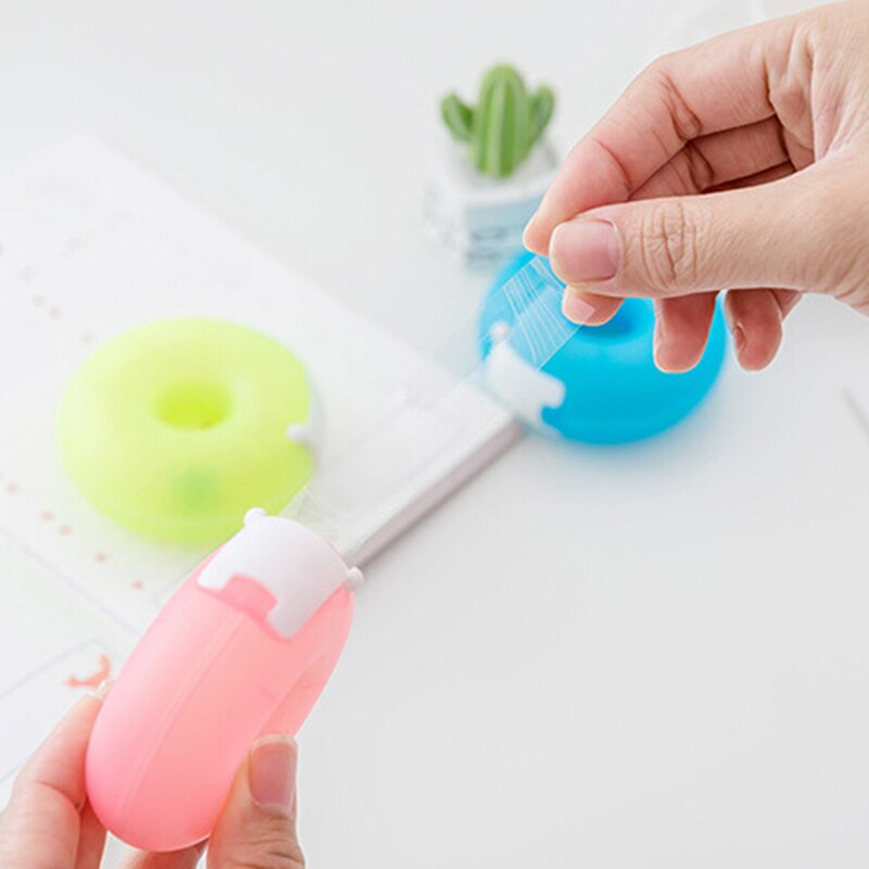 Korea Portable Donut Tape Holder Invisible Tape Cutter Cartoon Tape Dispenser Stationery With Small Tape Inside