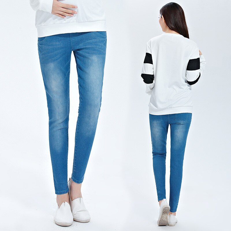 Alled Zwangerschapsjeans, buikbedekking, voor dames, brede pijpen, elastische broek, verstelbare taille, jeans, moederschap, soldaat met zakken, loungebroek, Blauw, M