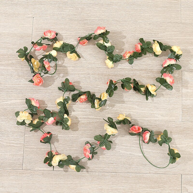 220cm silk rose wedding decoration ivy vine artificial flower arch decoration with green leaf wall garland: Style 3 orange