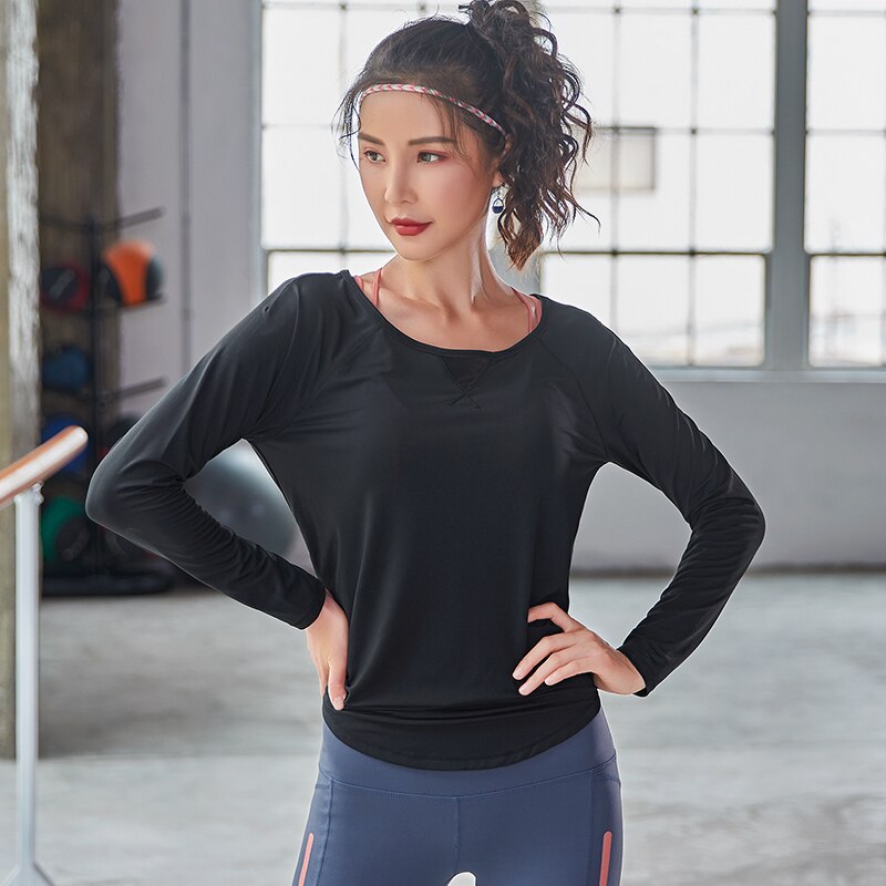 Sports toppe gym kvinder langærmet åben ryg yoga skjorter løs omvendt drapering aktivtøj træning t-shirts fitness slid