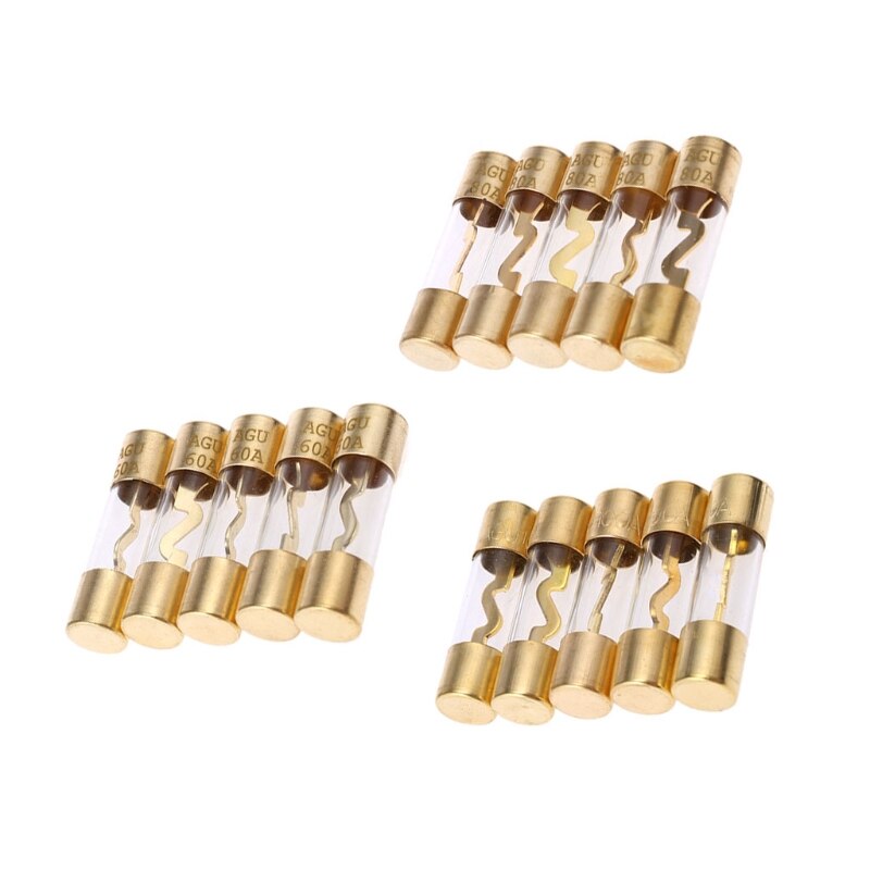 5Pcs Gold Plated Glass AGU Fuse Fuses Pack Car Audio Amp Amplifier U90C