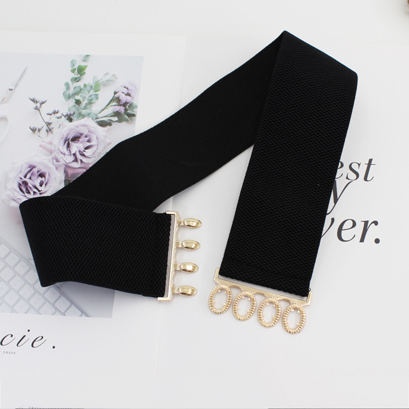 Bredt elastisk midjebelte for kvinner, enkel metallspenne i midjen, korsettbelte, kjole, elastiske belter