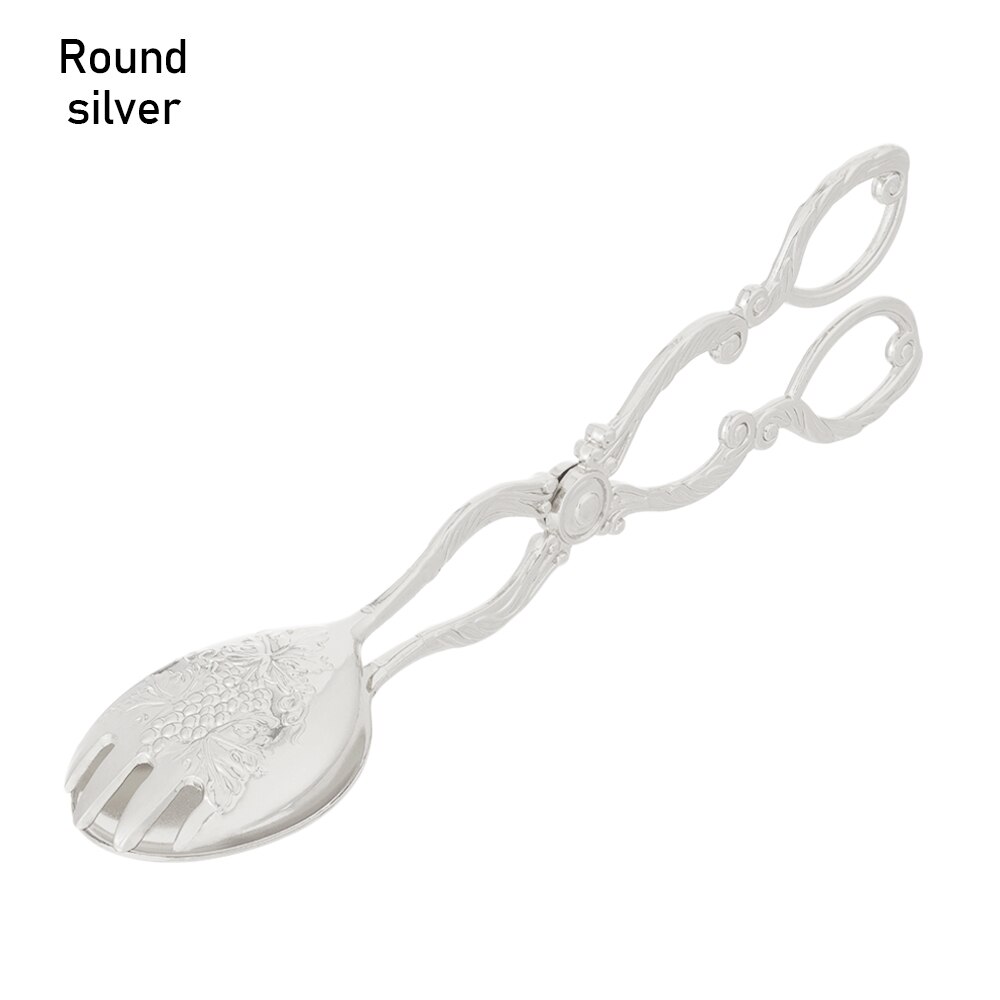 Pinza de aleación de Zinc para comida, plato de fruta y flores tallado en 3D, ensalada, postre, utensilios de cocina modernos para el hogar: silver round