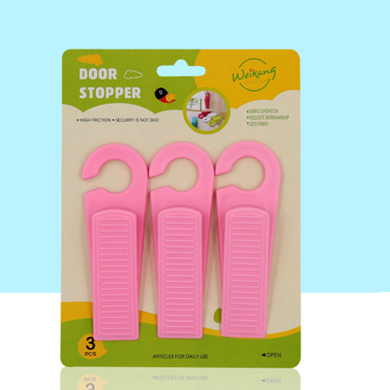 3pc/Set Door Wedge Shaped Rubber Doors Stopper Doorstops Floor Kids Safety Guard Finger Protect with Hook: pink