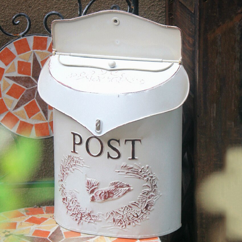 1Pc Vintage Courtyard Outdoor Mailbox Decoration Crafts, Garden Suggestion Mailboxes Handmade Hanging Post Box Home Ornaments: Ivory