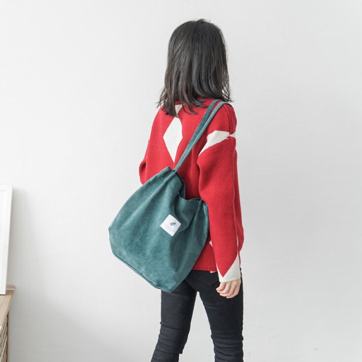 Vrouw Corduroy Schoudertas Herbruikbare Boodschappentassen Casual Tote Vrouwelijke Handtas Voor Een Bepaald Aantal: Green