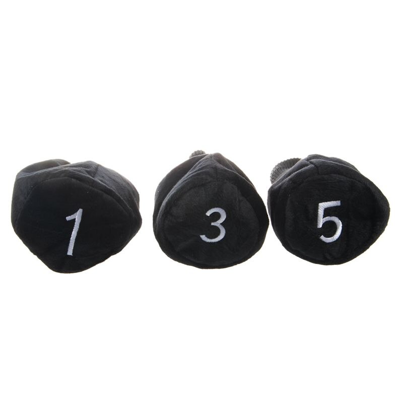 Set of 3 Black Long Neck Golf Club Head Covers Headcover Protect 1 3 5