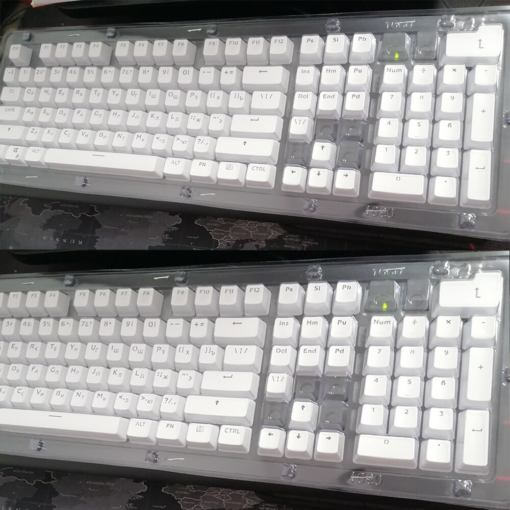 Gaming keycaps Mechanical keyboard cap Key 104 Keys Translucent Backlight Keycaps Russian/Korean Key Cap Switches, White & Black