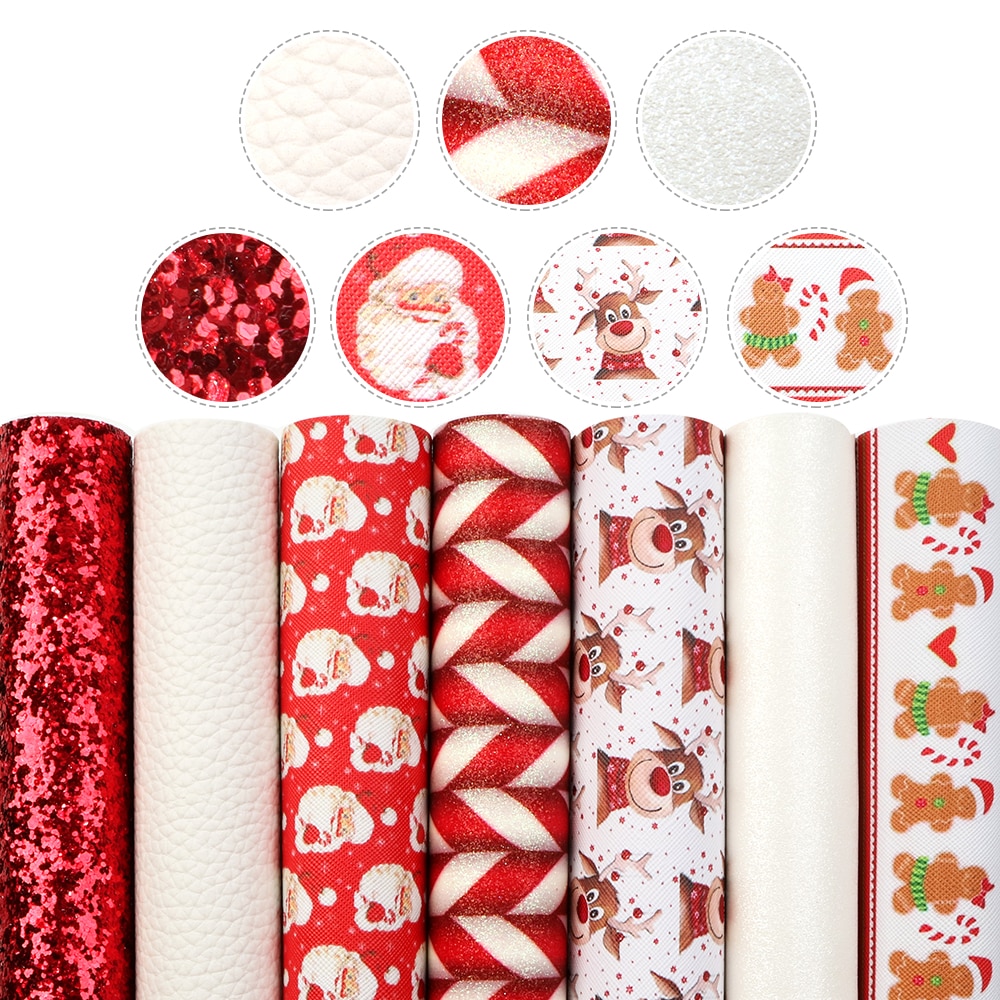 20*34cm jul assorteret kunstlæder stof til syning af kunstig syntetisk pvc til diy taske sko materiale ,1 yc 12652