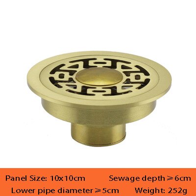 Desagüe redondo para el suelo de latón, 10 CM, escurridor de residuos de ducha, rejilla de drenaje de suelo, dorado,: 7