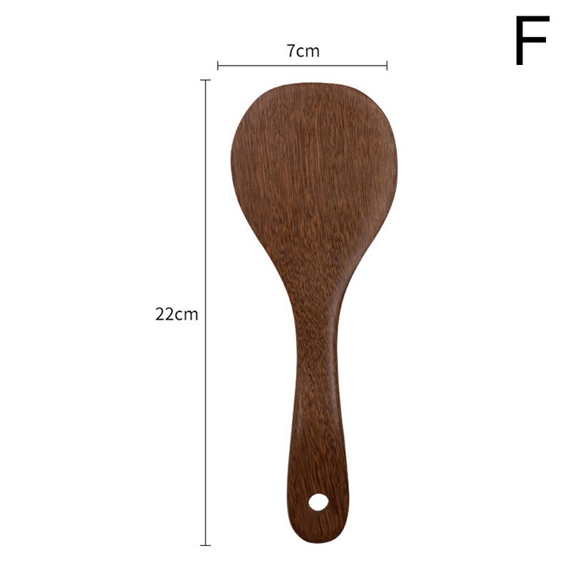 Espátula de madera de con mango largo, cuchara de arroz, pala para sartén antiadherente, utensilios de cocina, accesorios de cocina: F
