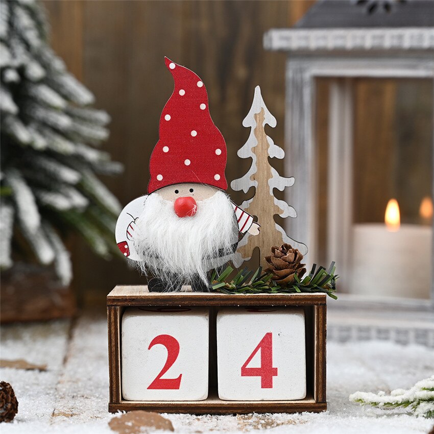 Julemanden bord skrivebord kalender jul advent ornamenter træ blok kalender boligindretning noel xmas år: 01- rød hat
