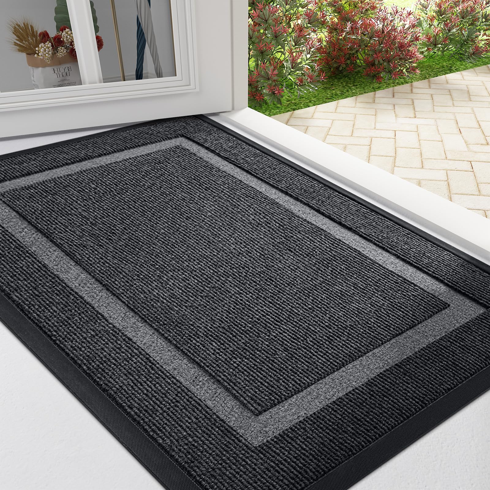 HAPIHAPPY-alfombra para puerta delantera, entrada interior y exterior, resistente al agua, caucho Natural, resistente a la decoloración, fácil de limpiar, alfombrilla para puerta de porche y Patio