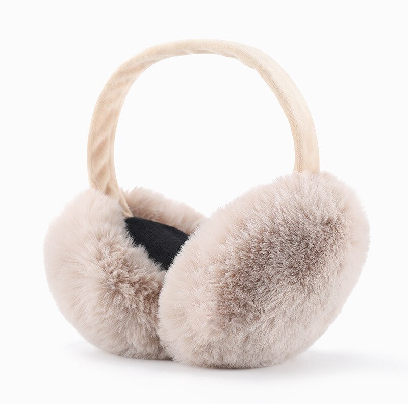 Faux pels ørebeskyttere ensfarvet blød behagelig vinter øre varmere foldbar fluffy plys øreklemmer kvinder hovedtelefoner: Beige