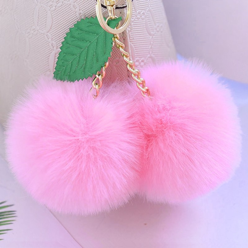 Leuke Pluizige Faux Konijnenbont Bal Pompom Sleutelhanger Cherry Gold Sleutelhanger Pom Pom Sleutelhanger Bag Charms Wedding trinket