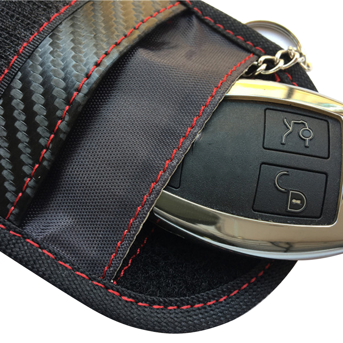 1pc/2pcs Portable Signal Blocker Car Key Case Faraday Cage Keyless Entry Fob Pouch RFID Blocking Bag with Key Chain Ring