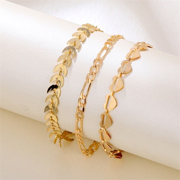 Es 4 unids/set encanto cubano cadena pulseras para las mujeres Miami Bohomia de oro brazaletes de pulseras mujer joyería de: 47ENS0501