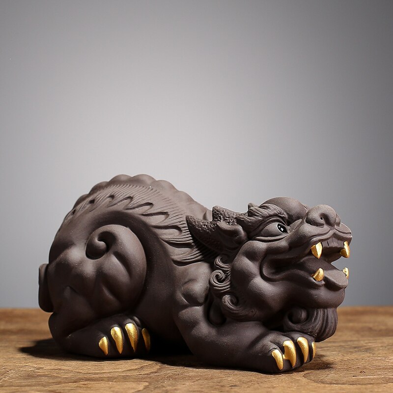 Statue de tortue et Dragon en argile violette, ornements créatifs pour le thé, Sculpture faite à la main, artisanat décoratif pour la maison: A2-- 13X8CM