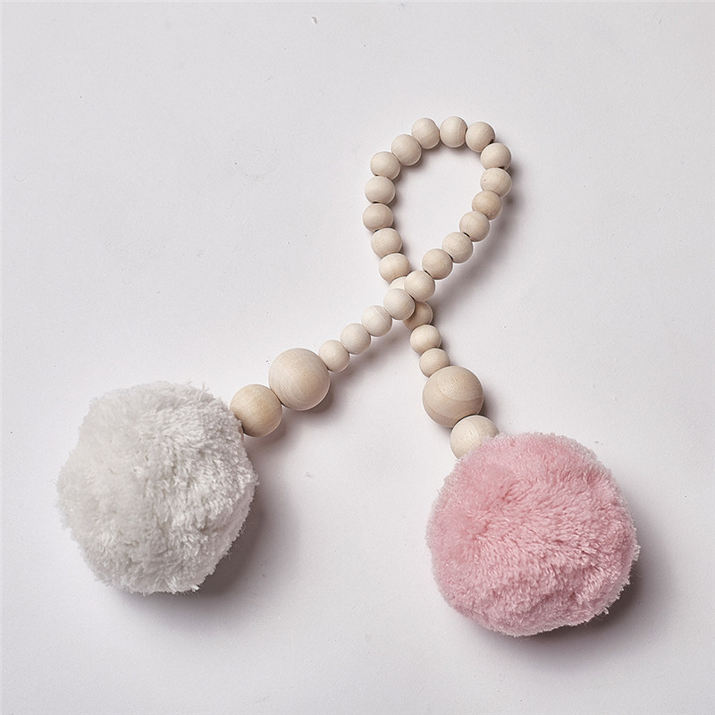Träpärlor tofs boll krans vägghängande ornament ins nordisk stil barnrum dekorationer barnkammare baby tält fotografi rekvisita: D