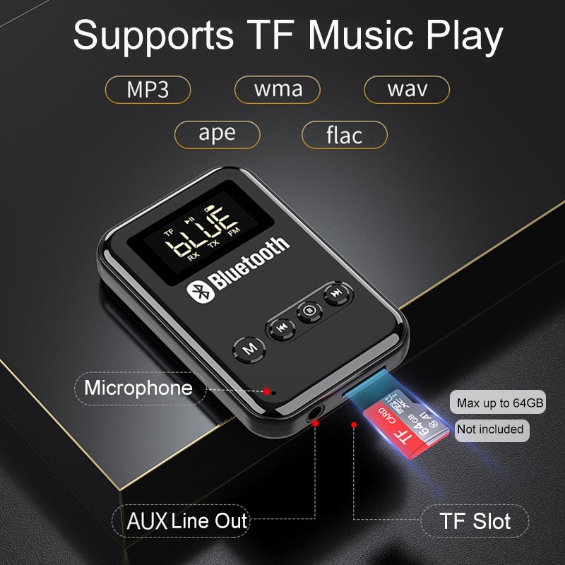 Bluetooth 5.0 récepteur Transimtter stéréo musique FM transmetteur pour écouteurs haut-parleurs sans fil AUX adaptateur prise en charge TF carte