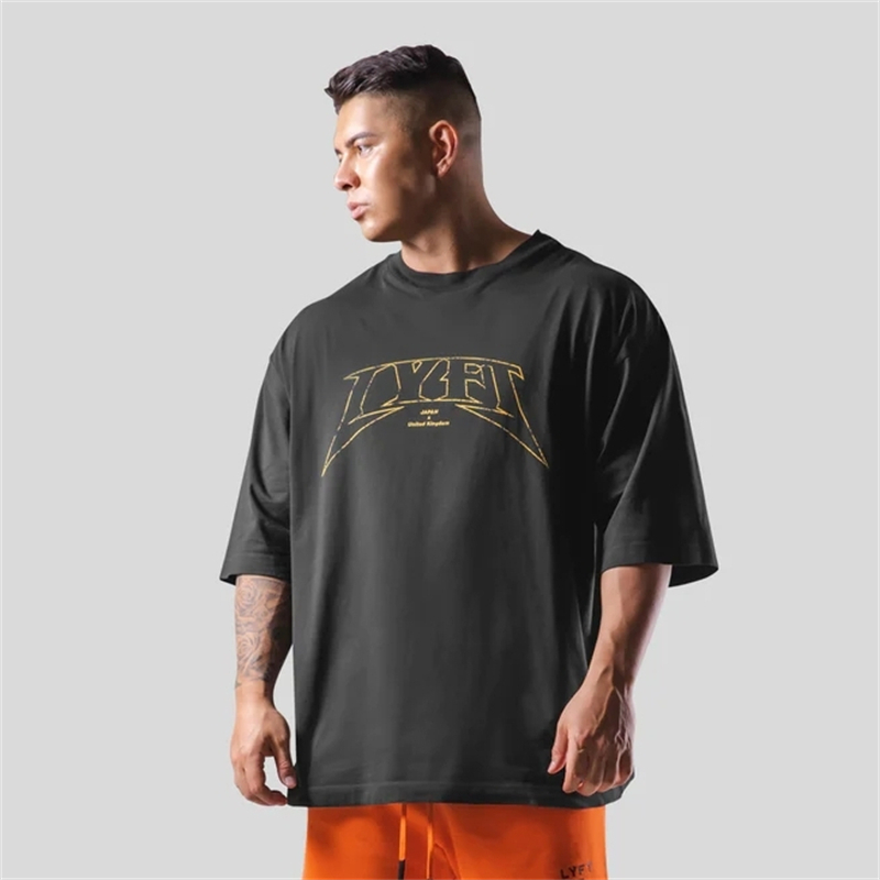 LYFT surdimensionné formation hommes T-Shirt lettres imprimer t-shirts pour hommes en vrac Sport rue vêtements décontractés t-shirts hauts: XXL / Black