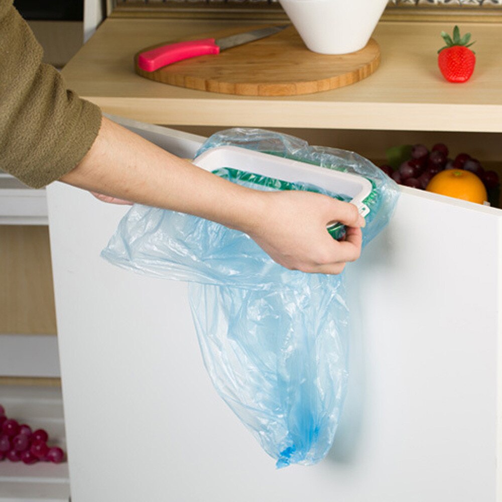 Hangable kitchen home door back cabinet trash can bracket garbage bag hanging storage rack Kitchen accessories #30