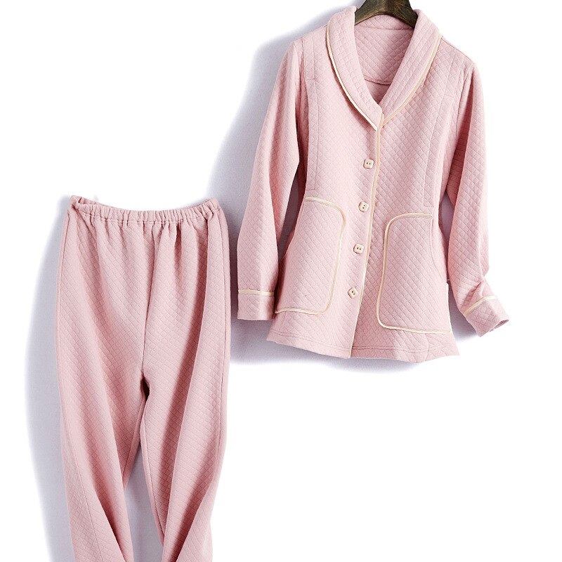 Vinter ammende pyjamas barsel kappe sæt til gravide barsel pyjamas nattøj 2 stk / sæt: Lyserød / L