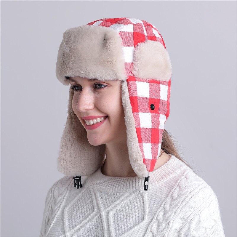 Chapeau d&#39;hiver pour homme et femme, couvre-chef russe, couvre-chef à carreaux, couvre-chef en fourrure,: J