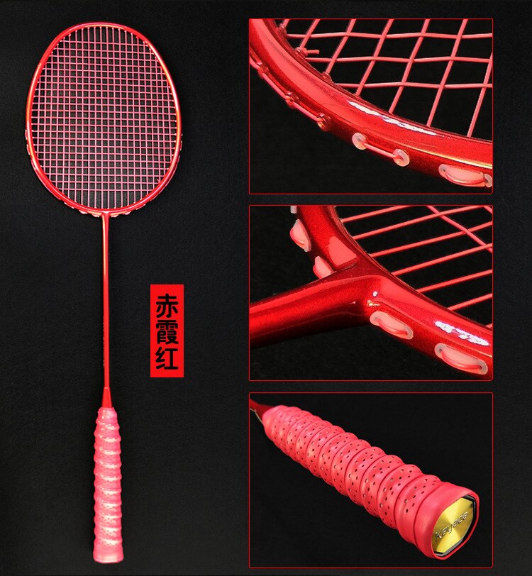 Professionelle Kohlenstoff Badminton Schläger Ultra Licht 5U Badminton Schläger Leichteste Spielen Badminton Ganze Mit Tasche-40: rot