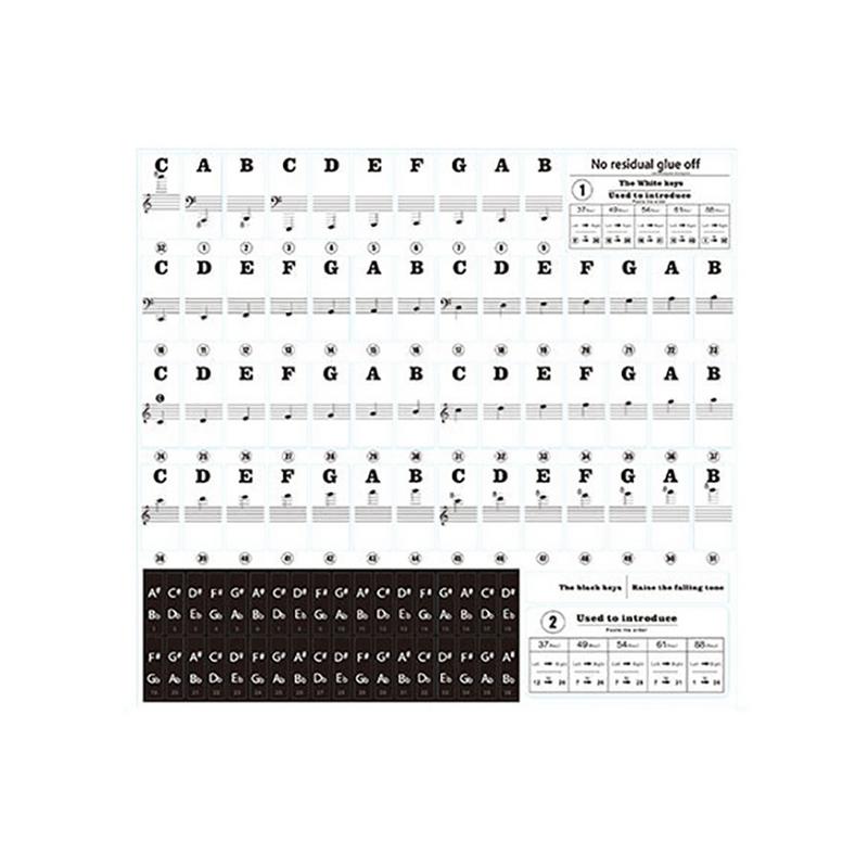 Transparent 54 61 88 Keys Electronic Keyboard Key Sticker Piano Stave Note Sticker for White Keys