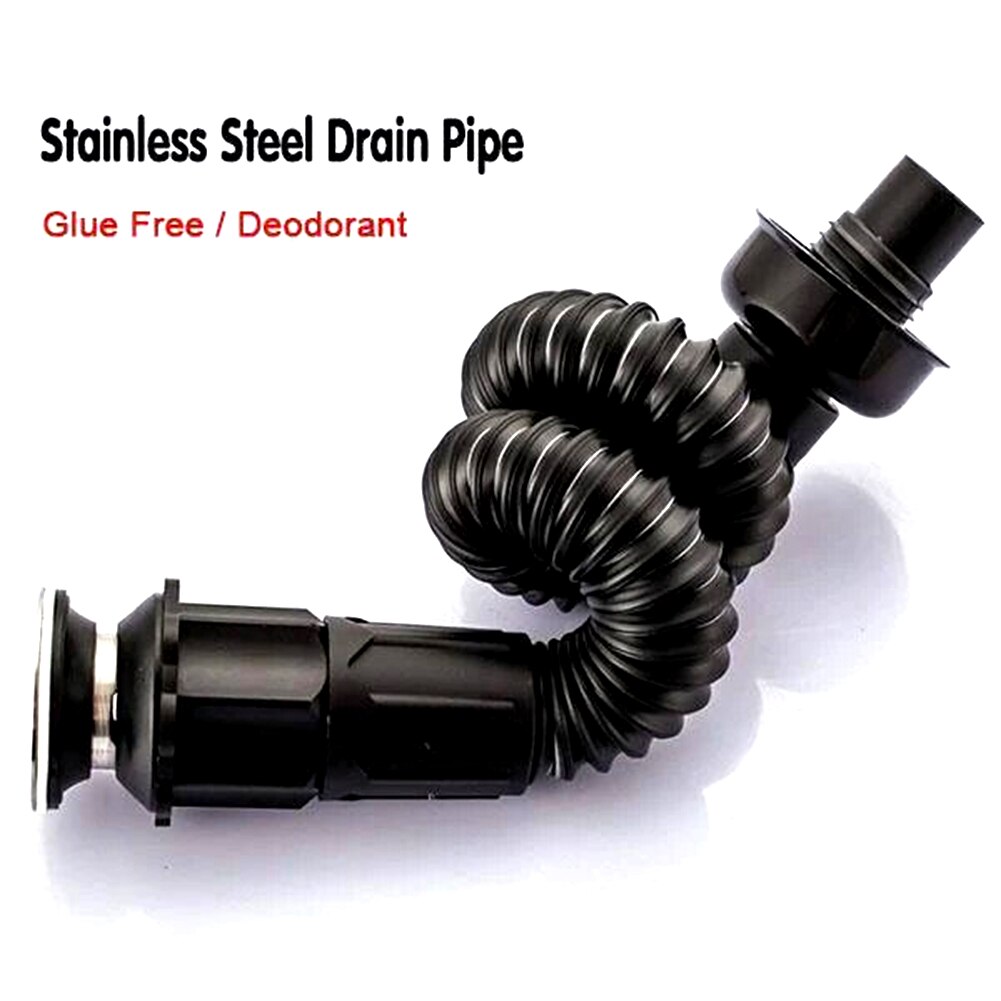 Expandable Black Flexible Stainless Steel Plumbing Fixtures Hotel Drain Hose Sewer Pipe Deodorant Wash Basin Sink Bathroom Home