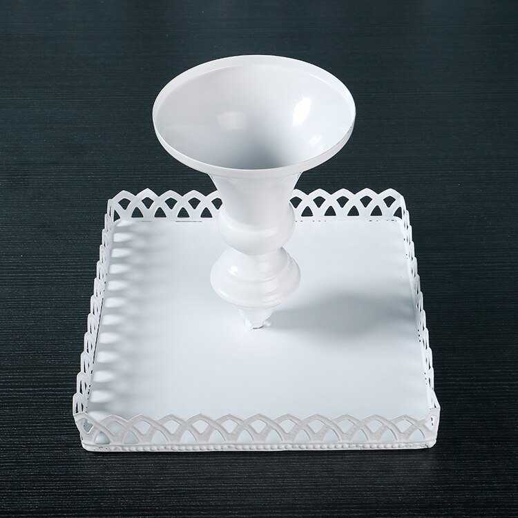 3 Size European Style Wedding Table Square white Cake Stand Iron Tall Cake Fruit Tray Lace Single Cupcake Stand