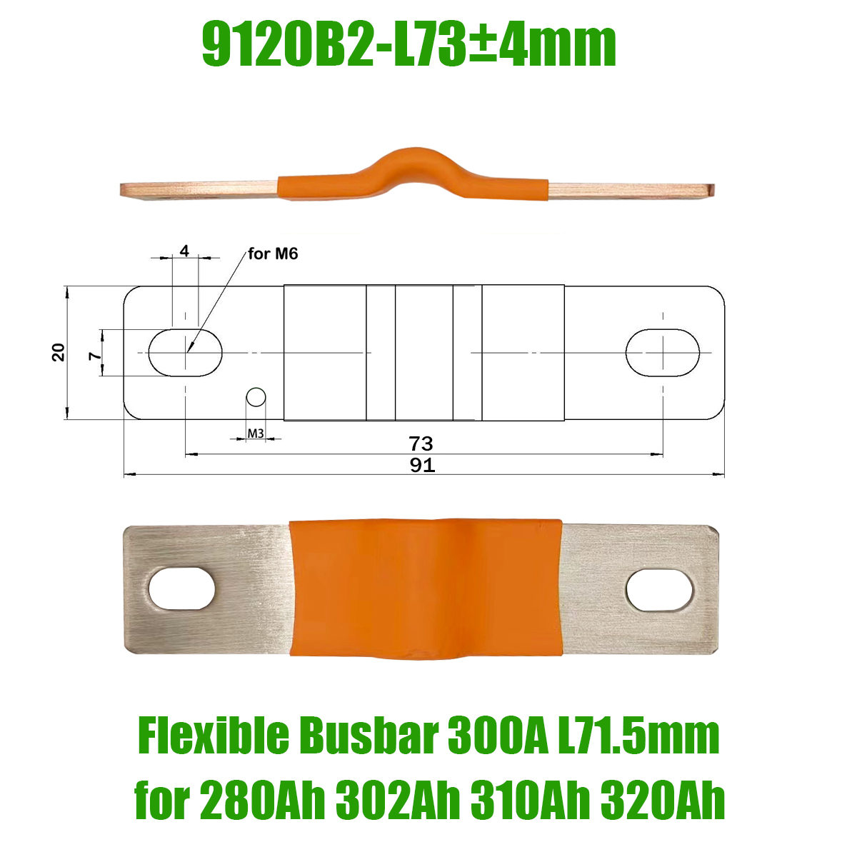 Flexible Sammelschiene Lifepo4-Batterieklemmen, solide Lithium-Bänder, Clips, Bolzen, Verbindungsstange, reines Kupfer, 280 Ah, 320 Ah, Isolationsabdeckung