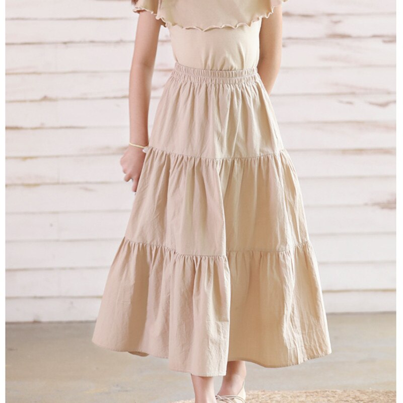 Faldas extra largas de algodón para niños y chicas adolescentes, ropa informal lisa de de 8 a 16 años para verano