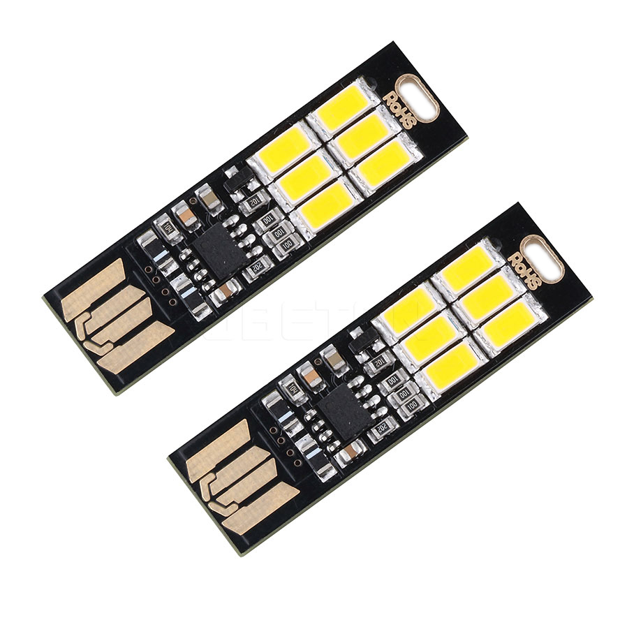 5 stks/partij Mini Touch Dimmer Pocket Card USB Power Lamp 6 LED Sleutelhanger Nachtlampje 1 W 5 V voor Lezen