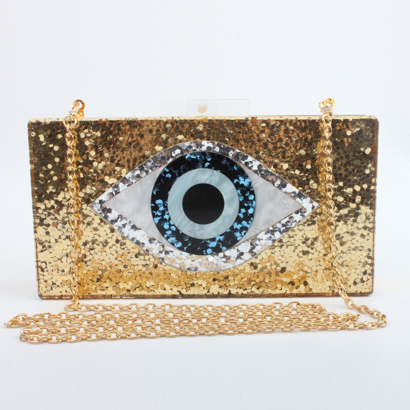 Botom Top Bling Eye Acryl Handtas Schoudertas Avondtasje Luxe Clutch Telefoon Cosmetica Party Bags Purse: Goud