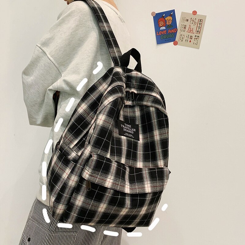 Eenvoudige Gestreepte Rugzakken Vrouwen Leuke Student Plaid Schooltas Voor Tiener Meisjes Harajuku Vrouwelijke Mode Reizen Laptop Rugzak