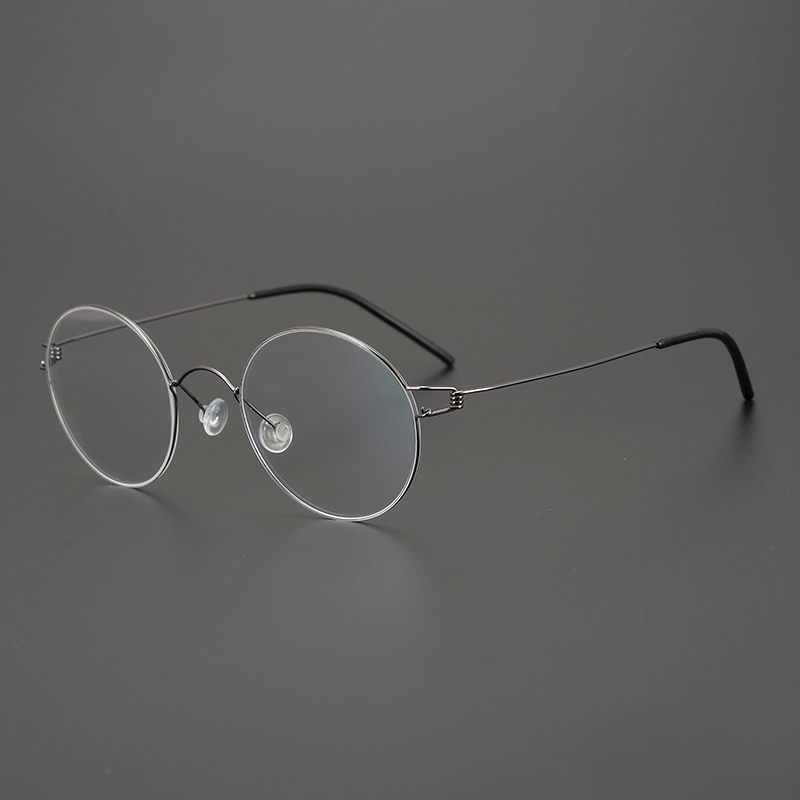 danesa, montura de gafas redonda pequeña sin tornillos para hombres y mujeres, gafas de titanio, monturas de borde de aire, gafas ultraligeras: Negro