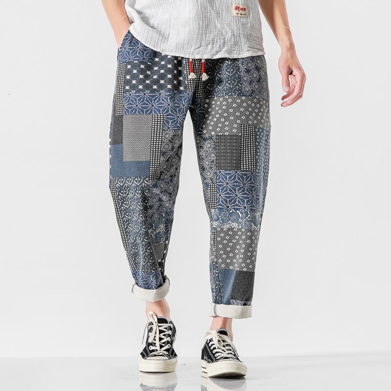 Sinicism butik mænd streetwear hip hop print afslappet joggers tøj mænd løse haremsbukser herre tie dye vintage bukser: 5xl / Blå (asiatisk størrelse)