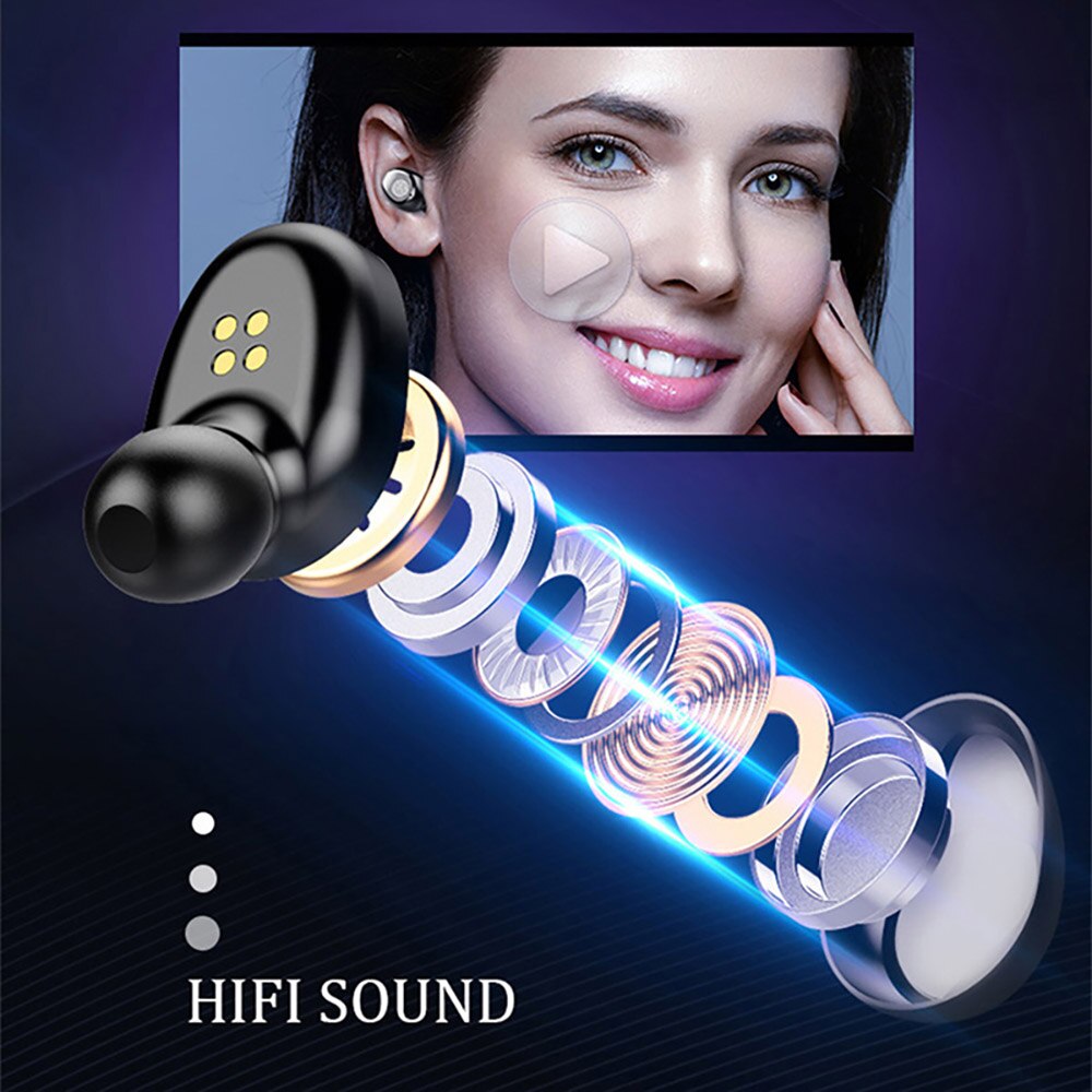 FDGAO Bluetooth écouteur V5.0 TWS 9D stéréo Sport casque sans fil réduction du bruit écouteurs casque avec Microphone batterie externe