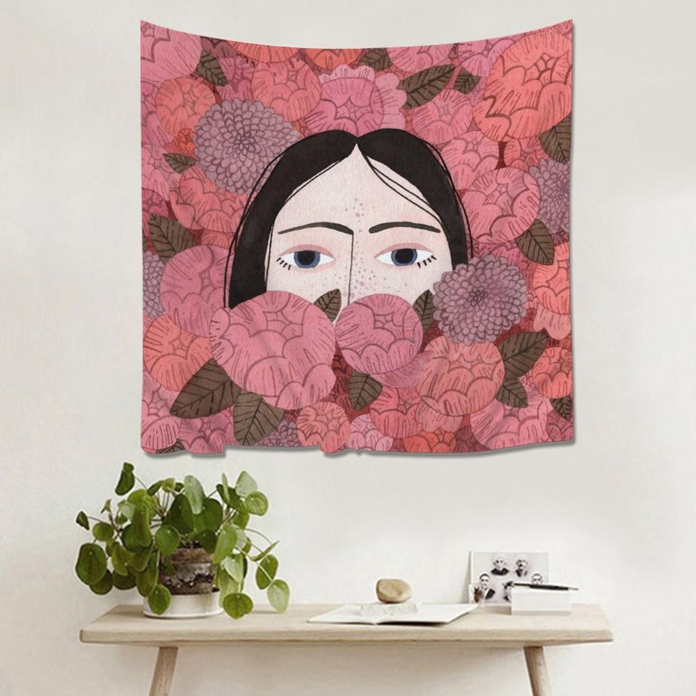 Naturlig skog flickor bakgrund tyg vägghängande gobeläng matta yogamatta mandala hippie dekoration strand matta heminredning: 75 x 75cm / H