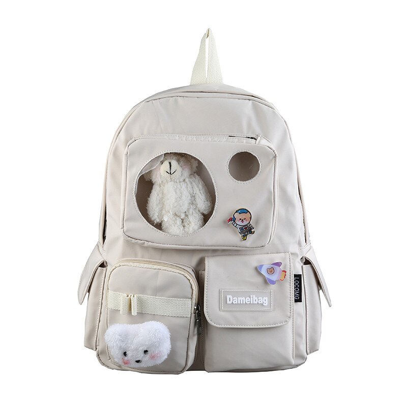 Cute Backpack For College Girls Student Laptop Backpack Clear Ita Bag Women Travel Knapsack Large Capacity Bagpack with Pin H202: white / with only 3 pins