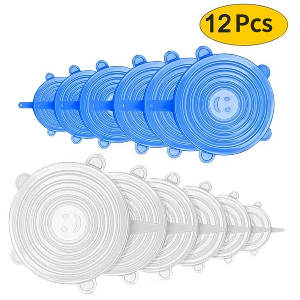 Deik 12 unids/set de tapas de silicona Universal para alimentos tapas de silicona para utensilios de cocina olla reutilizable Stretch tapas para cocina Accesorios: 12PCS Whit and Blue