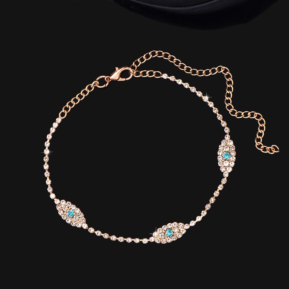 Glänsande kristall tennis fotled för kvinnor guld silver färg strass onda ögon fot armband armband kvinnliga bröllop bal smycken: J014501gd