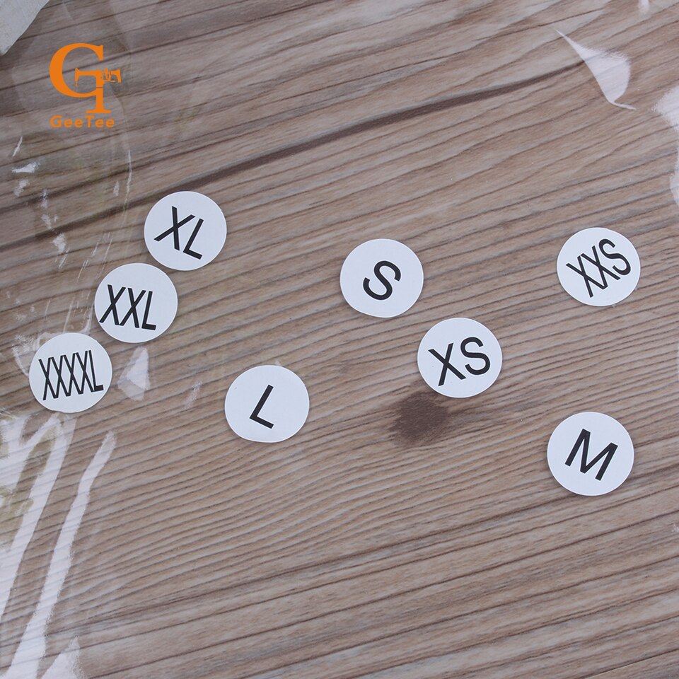 XS SML XL XXL XXXL Ronde zelfklevende Kleding garment Maat Stickers, kledingstuk Size Labels stok, lijm ronde size sticker