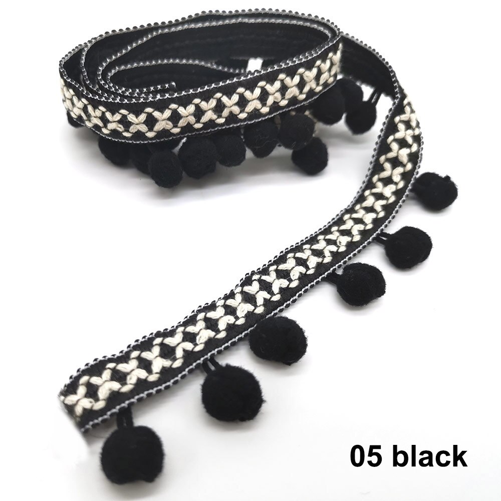 10 Meter Pom Pom trimmen Spitze Stoff NäHenne Zubehör Pompons quaste Trimmen Ball Fransen Band NäHenne Spitze Für DIY Material bekleidung: 05 Schwarz