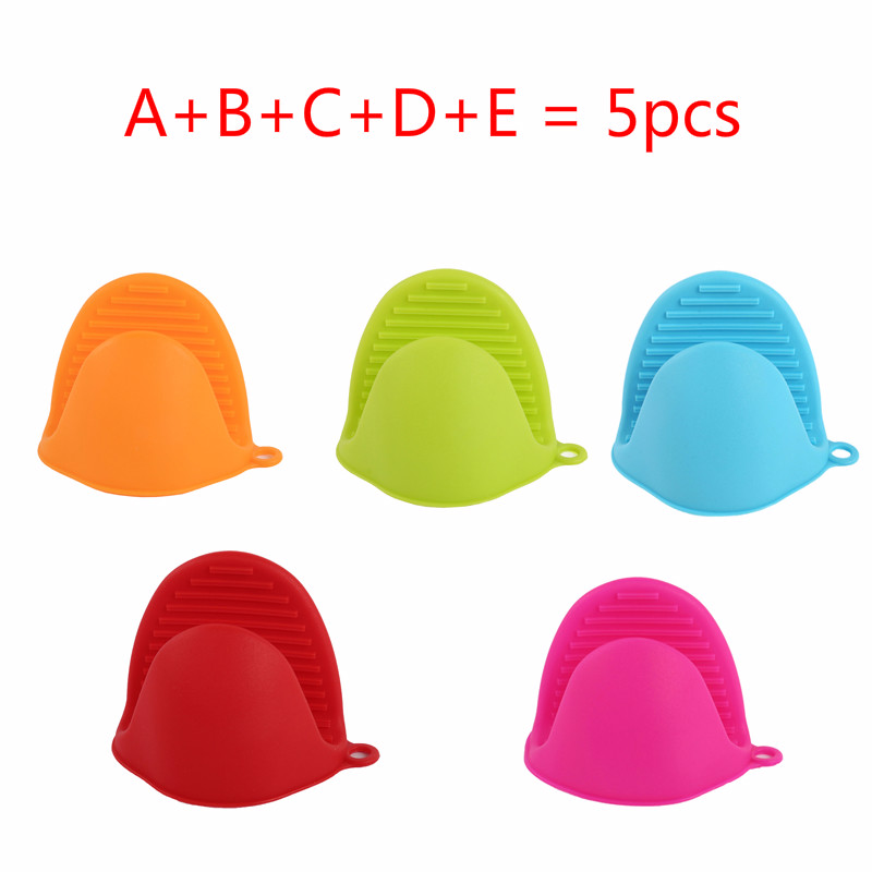 Silicone Heat Resistant Oven Mitts Kitchen Cooking Gadgets Baking Gloves Insulation Non Stick Anti-slip Pot Bowel Holder Clip: 5pcs all color