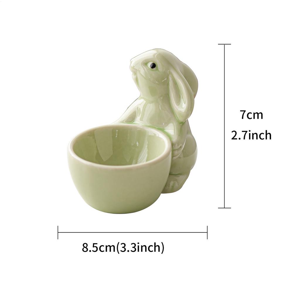Tasse à œufs en forme de lapin en céramique, support d'œuf en forme de lapin mignon, ornements de table, porte-œufs durs, conteneur d'outils pour œufs: green